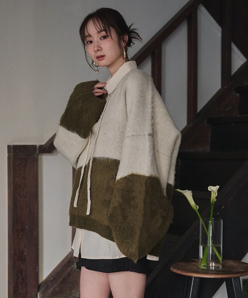 mideal（マイディール）の「nuance knit pullover / ニュアンスニットブルオーバー（ニット/セーター・レディース・ブルー/オレンジ/オリーブ・FREE）」の4枚目の写真