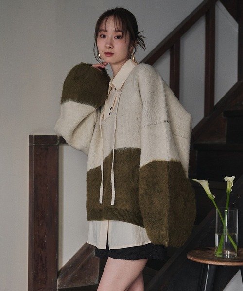 mideal（マイディール）の「nuance knit pullover / ニュアンスニットブルオーバー（ニット/セーター・レディース・ブルー/オレンジ/オリーブ・FREE）」の5枚目の写真