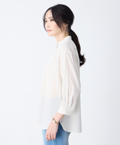 A/C DESIGN BY ALPHA CUBIC(エーシーデザインバイアルファキュービック)の「ストライプバンドカラーシャツ(シャツ/ブラウス・レディース・ベージュ/ライトグレー/ブラック・11号/9号/13号)」の5枚目の写真