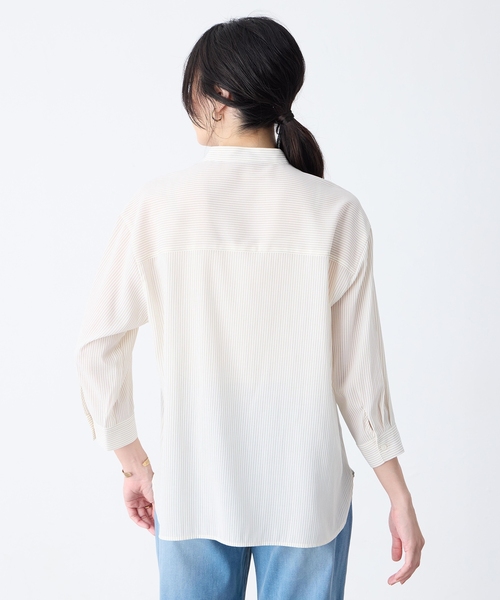 A/C DESIGN BY ALPHA CUBIC(エーシーデザインバイアルファキュービック)の「ストライプバンドカラーシャツ(シャツ/ブラウス・レディース・ベージュ/ライトグレー/ブラック・11号/9号/13号)」の6枚目の写真