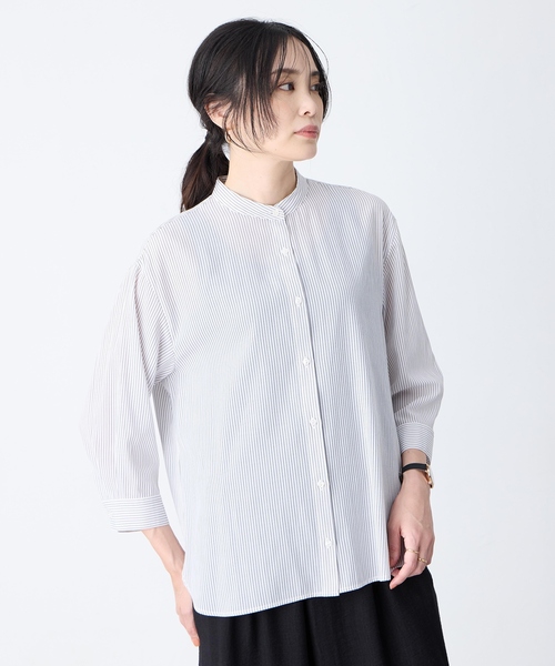 A/C DESIGN BY ALPHA CUBIC(エーシーデザインバイアルファキュービック)の「ストライプバンドカラーシャツ(シャツ/ブラウス・レディース・ベージュ/ライトグレー/ブラック・11号/9号/13号)」の7枚目の写真