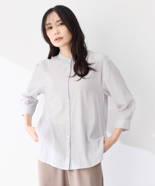 A/C DESIGN BY ALPHA CUBIC(エーシーデザインバイアルファキュービック)の「ストライプバンドカラーシャツ(シャツ/ブラウス・レディース・ベージュ/ライトグレー/ブラック・11号/9号/13号)」の9枚目の写真