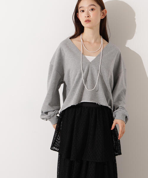 N.（N. Natural Beauty Basic）（エヌエヌナチュラルビューティーベーシック）の「Vネックスウェットプルオーバー（スウェット・レディース・ネイビー/ホワイト/グレー・MEDIUM）」の9枚目の写真