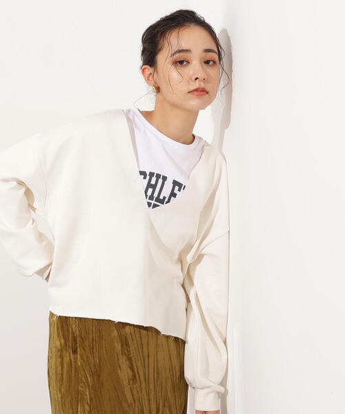 N.（N. Natural Beauty Basic）（エヌエヌナチュラルビューティーベーシック）の「Vネックスウェットプルオーバー（スウェット・レディース・ネイビー/ホワイト/グレー・MEDIUM）」の4枚目の写真