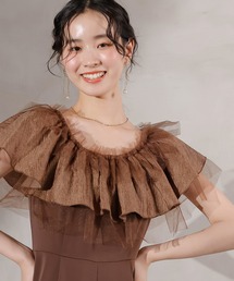 Kana パーティードレス　ブラウン Kana ドレス レース ケープ風 ボレロ フレア キャミワンピース