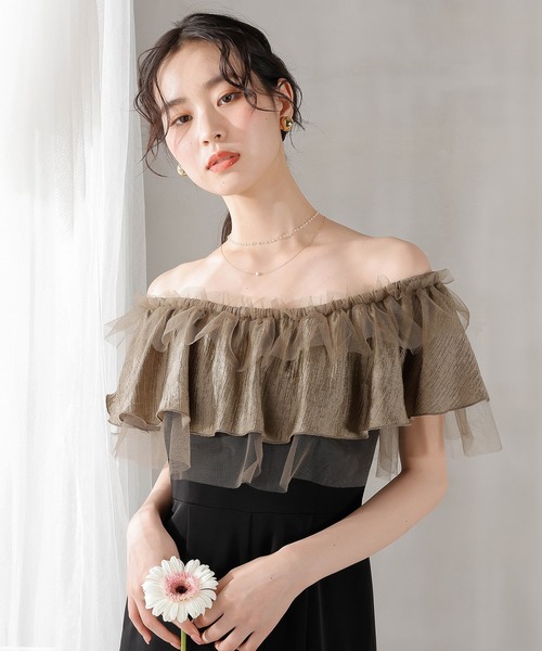 Kana(カナ)の「チュールフリル オフショル 2WAY パンツドレス パーティー 結婚式 お呼ばれ オケージョン(パンツドレス・レディース・ダークブルー/ブラウン/ブラック・M)」の13枚目の写真