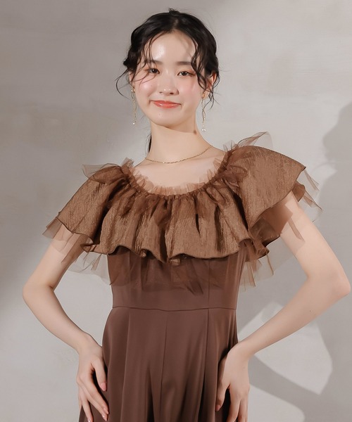 Kana(カナ)の「チュールフリル オフショル 2WAY パンツドレス パーティー 結婚式 お呼ばれ オケージョン(パンツドレス・レディース・ダークブルー/ブラウン/ブラック・M)」の18枚目の写真
