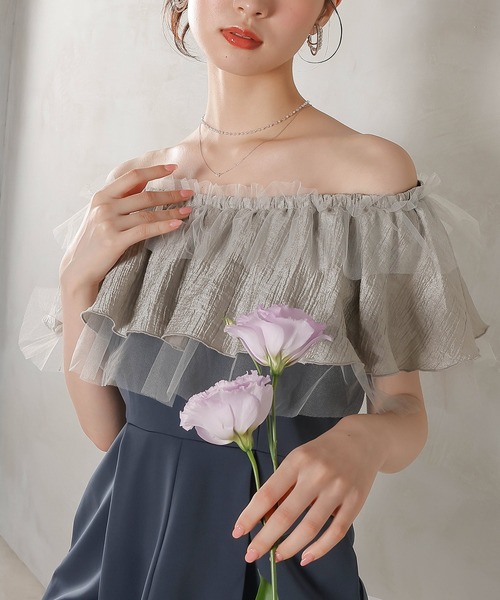 セール】チュールフリル オフショル 2WAY パンツドレス パーティー