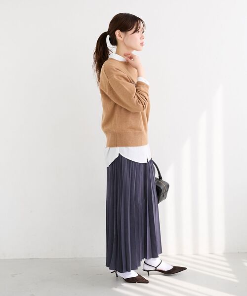 le.coeur blanc（ルクールブラン）の「《手洗い可能》マロンサテン変形プリーツスカート（スカート・レディース・ダークグレー/キャメル・38）」の5枚目の写真