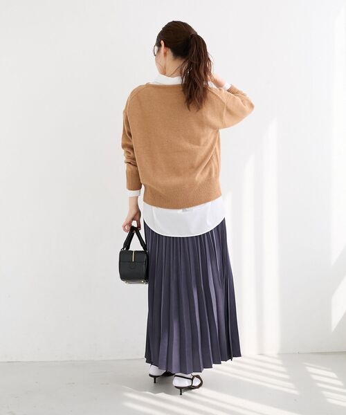 le.coeur blanc（ルクールブラン）の「《手洗い可能》マロンサテン変形プリーツスカート（スカート・レディース・ダークグレー/キャメル・38）」の7枚目の写真