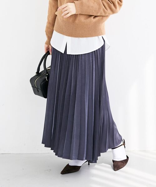 le.coeur blanc（ルクールブラン）の「《手洗い可能》マロンサテン変形プリーツスカート（スカート・レディース・ダークグレー/キャメル・38）」の8枚目の写真