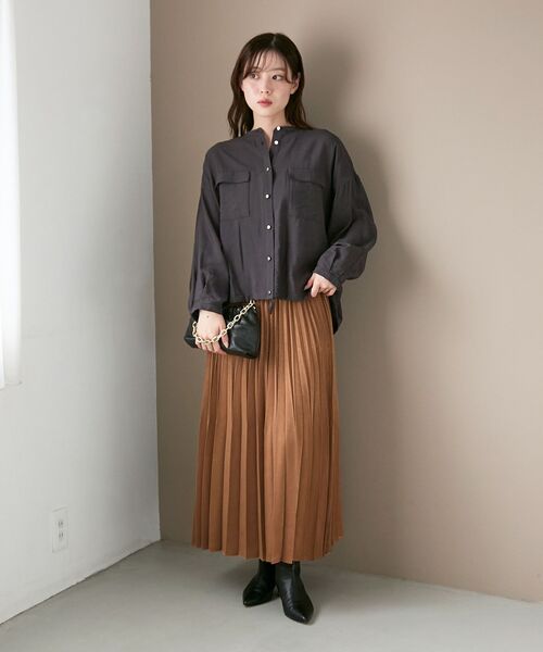 le.coeur blanc（ルクールブラン）の「《手洗い可能》マロンサテン変形プリーツスカート（スカート・レディース・ダークグレー/キャメル・38）」の22枚目の写真