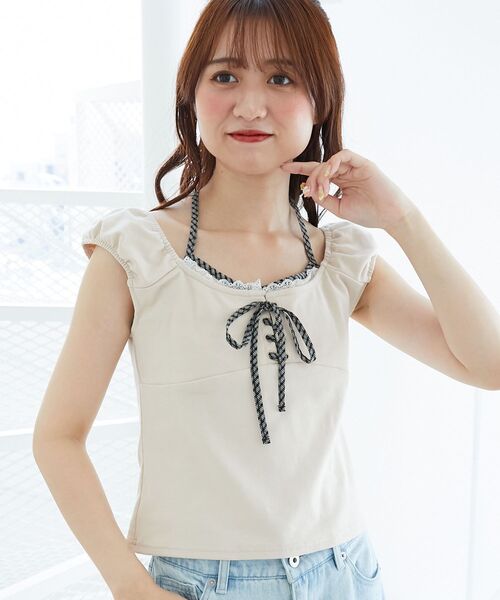 MAJESTIC LEGON(マジェスティックレゴン)の「配色ホルターネックトップス(Tシャツ/カットソー・レディース・ブラック/ピンクベージュ/ホワイト系その他2・MEDIUM)」の12枚目の写真