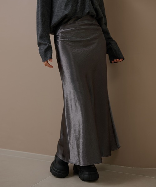 satin narrow long skirt /サテンナローロングスカート（スカート