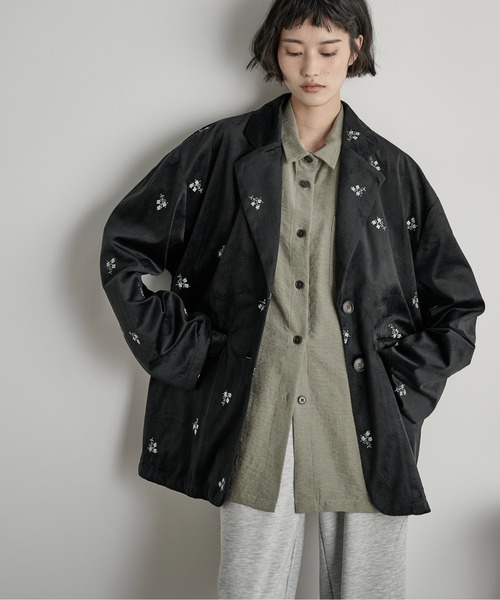 セール】フラワーエンブロイダリーベロアジャケット（テーラード