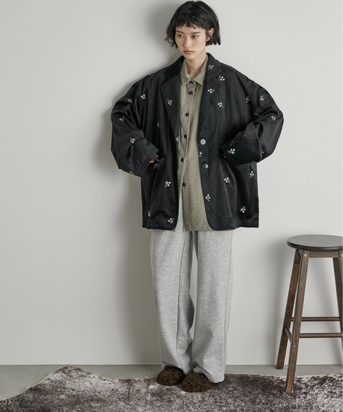 セール】フラワーエンブロイダリーベロアジャケット（テーラード