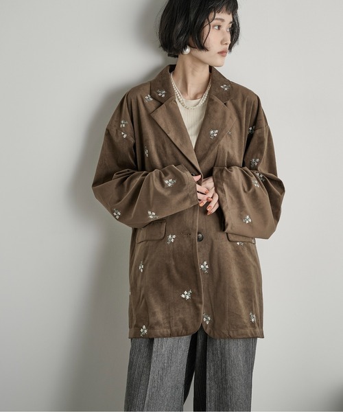 セール】フラワーエンブロイダリーベロアジャケット（テーラード