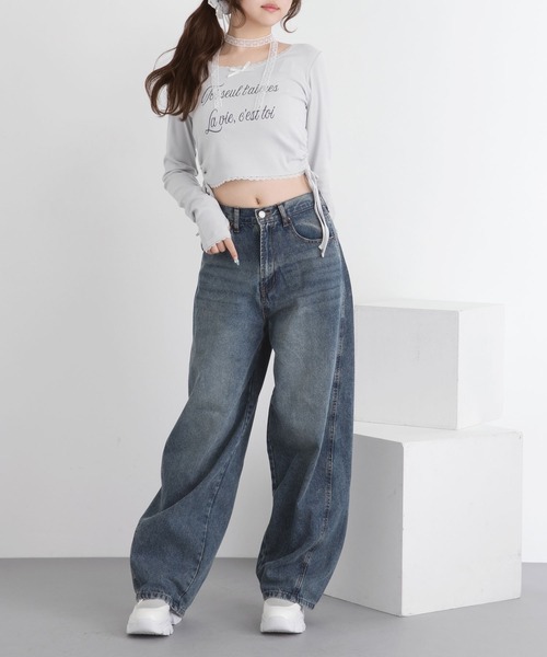 DearMyLoveRose(ディアマイラブローズ)の「バレルレッグシンプデニムパンツ(デニムパンツ・レディース・ブラック/サックスブルー/ブルー/インディゴブルー・SMALL/MEDIUM/LARGE)」の22枚目の写真