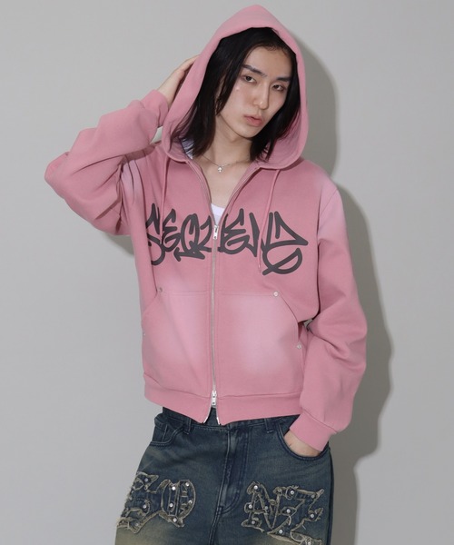 SEQUENZ/シークエンズ】logo Zip-up short hoodie/別注 ショート丈