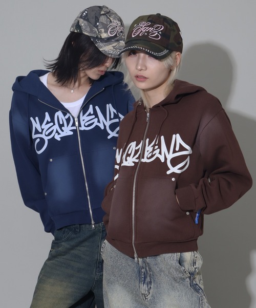 SEQUENZ логотип худи на молнии с короткими рукавами / logo Zip‑up short hoodie