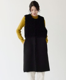 ESMOK Aライン　エコファー　ベスト A line fur vest beige | ESMOK