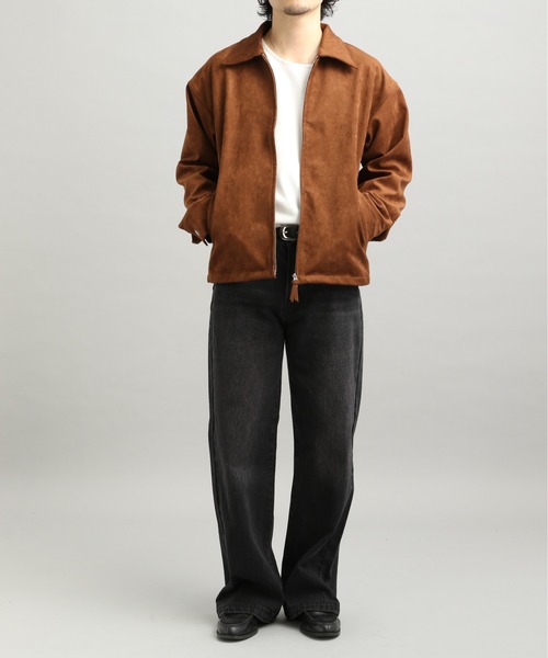 LURAKU ブラウン スエード風 ジップアップジャケット Mサイズ LURAKU】Synthetic Suede Zip Jacket / LURAKU シンセティックスエード