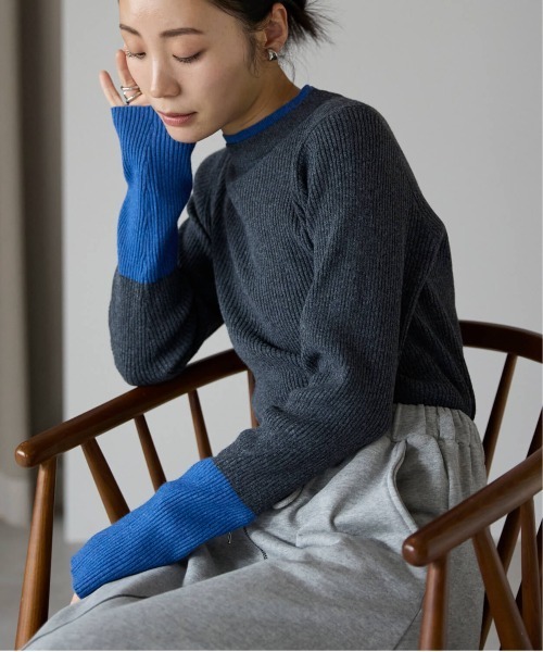 pocket(ポケット)の「配色リブプルオーバー(ニット/セーター・レディース・オレンジ/オフホワイト/チャコールグレー/ブラック・FREE)」の4枚目の写真