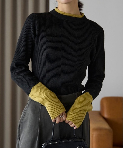 pocket(ポケット)の「配色リブプルオーバー(ニット/セーター・レディース・オレンジ/オフホワイト/チャコールグレー/ブラック・FREE)」の3枚目の写真