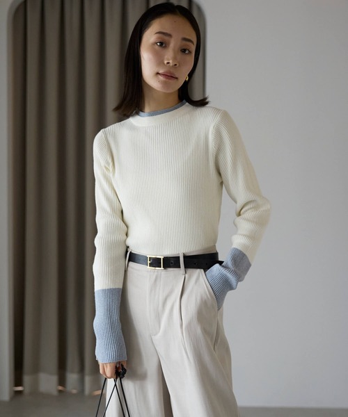 pocket(ポケット)の「配色リブプルオーバー(ニット/セーター・レディース・オレンジ/オフホワイト/チャコールグレー/ブラック・FREE)」の15枚目の写真