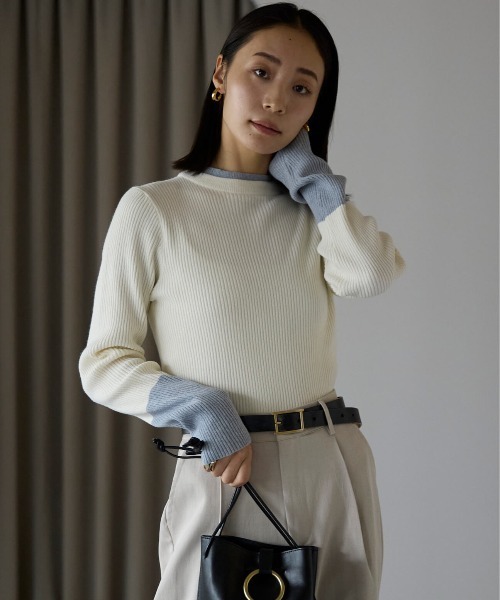 pocket(ポケット)の「配色リブプルオーバー(ニット/セーター・レディース・オレンジ/オフホワイト/チャコールグレー/ブラック・FREE)」の16枚目の写真