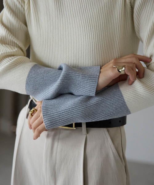 pocket(ポケット)の「配色リブプルオーバー(ニット/セーター・レディース・オレンジ/オフホワイト/チャコールグレー/ブラック・FREE)」の17枚目の写真