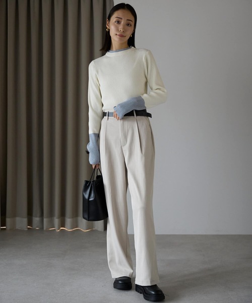 pocket(ポケット)の「配色リブプルオーバー(ニット/セーター・レディース・オレンジ/オフホワイト/チャコールグレー/ブラック・FREE)」の18枚目の写真