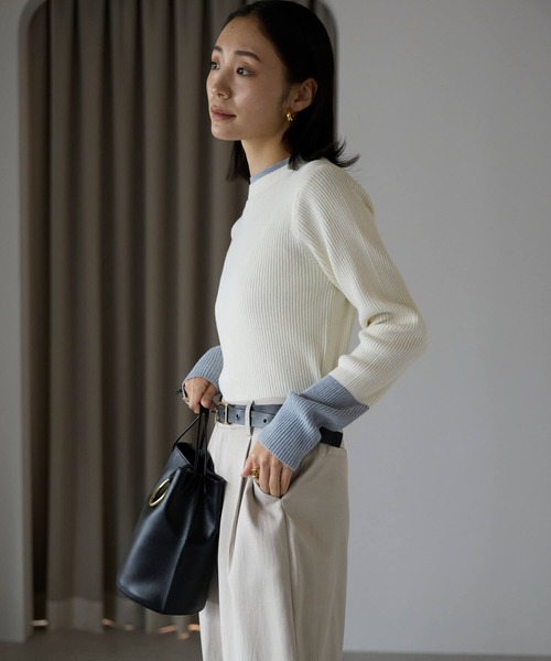 pocket(ポケット)の「配色リブプルオーバー(ニット/セーター・レディース・オレンジ/オフホワイト/チャコールグレー/ブラック・FREE)」の19枚目の写真