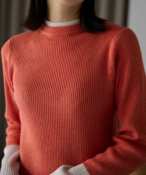 pocket(ポケット)の「配色リブプルオーバー(ニット/セーター・レディース・オレンジ/オフホワイト/チャコールグレー/ブラック・FREE)」の13枚目の写真