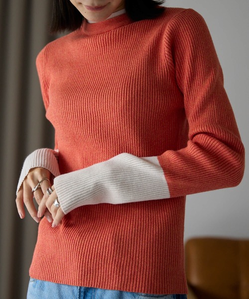 pocket(ポケット)の「配色リブプルオーバー(ニット/セーター・レディース・オレンジ/オフホワイト/チャコールグレー/ブラック・FREE)」の5枚目の写真