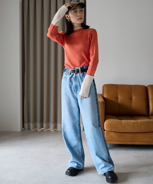 pocket(ポケット)の「配色リブプルオーバー(ニット/セーター・レディース・オレンジ/オフホワイト/チャコールグレー/ブラック・FREE)」の7枚目の写真