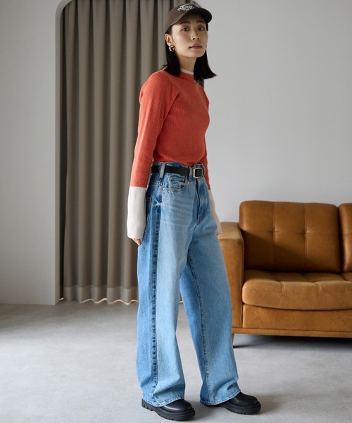 pocket(ポケット)の「配色リブプルオーバー(ニット/セーター・レディース・オレンジ/オフホワイト/チャコールグレー/ブラック・FREE)」の8枚目の写真