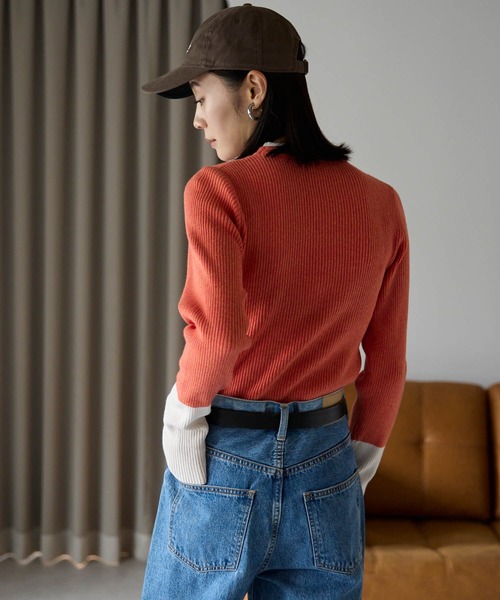 pocket(ポケット)の「配色リブプルオーバー(ニット/セーター・レディース・オレンジ/オフホワイト/チャコールグレー/ブラック・FREE)」の9枚目の写真