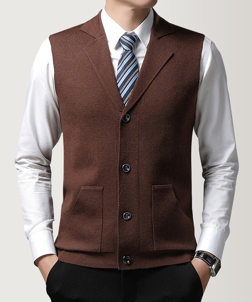 Cloudstyle(クラウドスタイル)の「【Cloudstyle】ニットベスト/襟付き(スーツベスト・メンズ・ブラック/ブラウン/グレー・XX-LARGE/MEDIUM/LARGE/X-LARGE)」の4枚目の写真