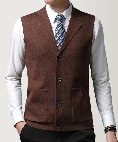 Cloudstyle(クラウドスタイル)の「【Cloudstyle】ニットベスト/襟付き(スーツベスト・メンズ・ブラック/ブラウン/グレー・XX-LARGE/MEDIUM/LARGE/X-LARGE)」の5枚目の写真