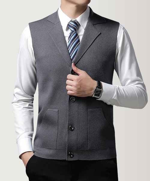 Cloudstyle(クラウドスタイル)の「【Cloudstyle】ニットベスト/襟付き(スーツベスト・メンズ・ブラック/ブラウン/グレー・XX-LARGE/MEDIUM/LARGE/X-LARGE)」の7枚目の写真