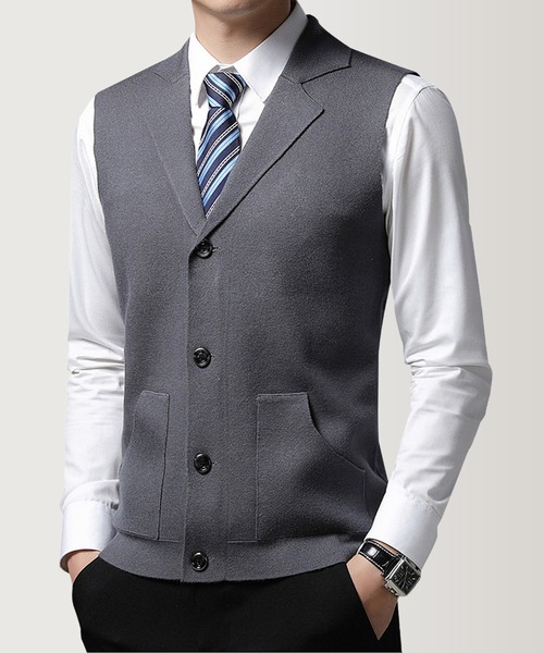 Cloudstyle(クラウドスタイル)の「【Cloudstyle】ニットベスト/襟付き(スーツベスト・メンズ・ブラック/ブラウン/グレー・XX-LARGE/MEDIUM/LARGE/X-LARGE)」の9枚目の写真