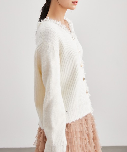 Lace Ladies(レースレディース)の「Vネック フリンジ リブ ニット カーディガン(カーディガン/ボレロ・レディース・ピンク/ベージュ/アイボリー/オリーブ・FREE)」の22枚目の写真