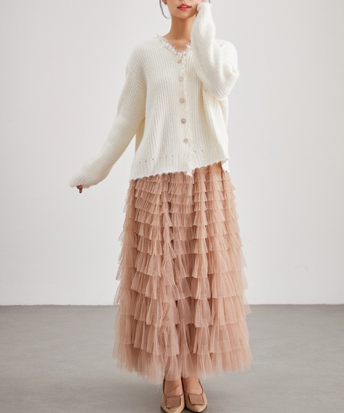 Lace Ladies(レースレディース)の「Vネック フリンジ リブ ニット カーディガン(カーディガン/ボレロ・レディース・ピンク/ベージュ/アイボリー/オリーブ・FREE)」の20枚目の写真