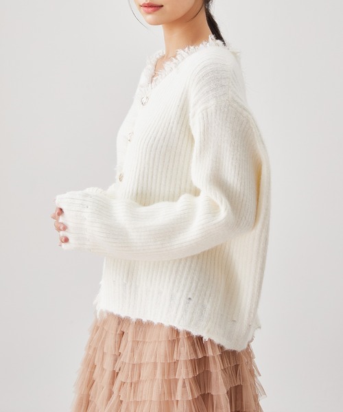 Lace Ladies(レースレディース)の「Vネック フリンジ リブ ニット カーディガン(カーディガン/ボレロ・レディース・ピンク/ベージュ/アイボリー/オリーブ・FREE)」の19枚目の写真