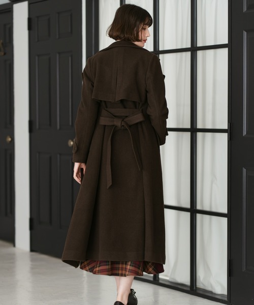 31 Sons de mode（トランテアン　ソン　ドゥ　モード）の「2025秋冬新作 スタンドカラーロングコート（ステンカラーコート・レディース・ブラウン/グレイッシュベージュ/ブラック・S/M）」の5枚目の写真