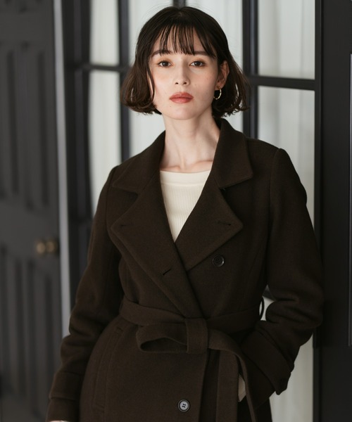 31 Sons de mode（トランテアン　ソン　ドゥ　モード）の「2025秋冬新作 スタンドカラーロングコート（ステンカラーコート・レディース・ブラウン/グレイッシュベージュ/ブラック・S/M）」の10枚目の写真