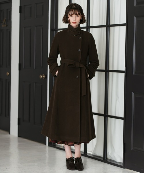 31 Sons de mode（トランテアン　ソン　ドゥ　モード）の「2025秋冬新作 スタンドカラーロングコート（ステンカラーコート・レディース・ブラウン/グレイッシュベージュ/ブラック・S/M）」の8枚目の写真