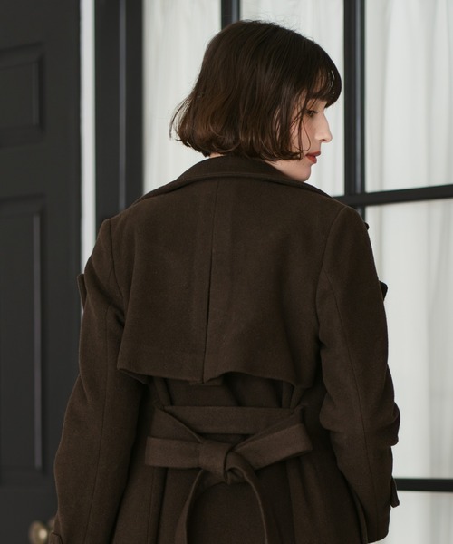 31 Sons de mode（トランテアン　ソン　ドゥ　モード）の「2025秋冬新作 スタンドカラーロングコート（ステンカラーコート・レディース・ブラウン/グレイッシュベージュ/ブラック・S/M）」の11枚目の写真
