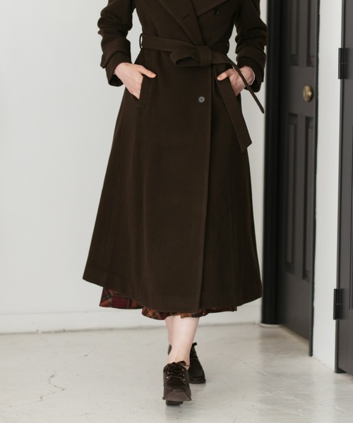 31 Sons de mode（トランテアン　ソン　ドゥ　モード）の「2025秋冬新作 スタンドカラーロングコート（ステンカラーコート・レディース・ブラウン/グレイッシュベージュ/ブラック・S/M）」の16枚目の写真